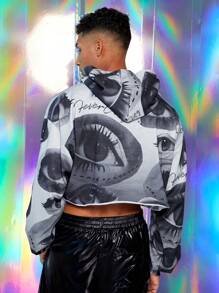 FeverCity Men's Digital Print Short Hooded Sweatshirt, For Fall Winter - Multicolor - View 2