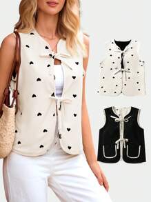 SHEIN VCAY Valentine's Day Holiday Out Dating, Shopping, Going To School, Going To Work, Love Shaped Romantic Pattern Style Female Jacket Jacket - Apricot - View 8