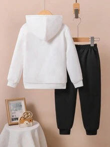 Casual Bear Graphic Print Crew Neck Long Sleeve Pullover Sweatshirt Set