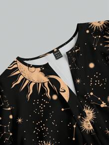 Glamance Heymoonly Blusas negras de talla grande para mujer con mangas extra largas, escote entallado, estilo casual, diseños de galaxia, lisos, gráficos y geométricos. Atuendos de verano para mujer, blusas de verano para salir, oficina, atuendos casuales de negocios, atuendos de oficina para mujer en otoño, atuendos de día y noche, atuendos de viaje y ropa de aeropuerto para mujer