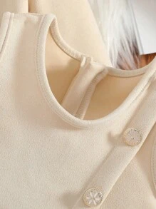 SHEIN Baby Girls 2pcs/Set Solid Color Elegant Collared Asymmetric Cardigan Sweater + Sleeveless Dress Outfit, Suitable For Outdoor, Walks, Family Gatherings And Visits In Spring & Autumn