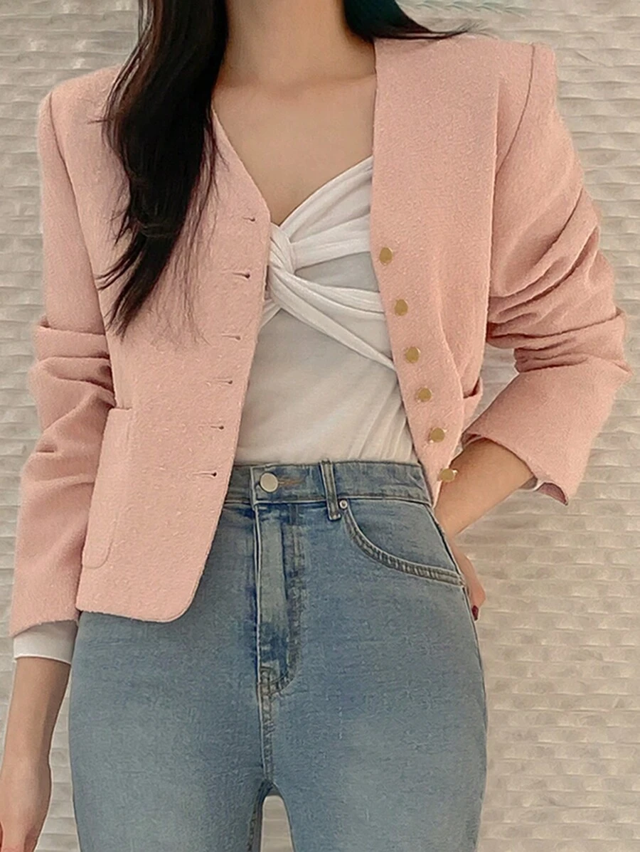 DAZY Damen V-Ausschnitt Einreihige Lange Ärmel Lässig Jacke