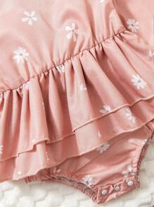 Body de manga larga con estampado floral, volantes y diseño elegante y casual para bebé niña, apto para primavera/verano/otoño - Naranja Coral - Ver 4