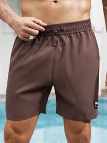 Manfinity Swimmode Men's Letter Printed Drawstring Waist Pocket Casual Beach Shorts