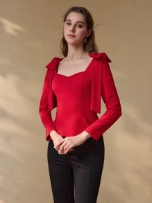 MOTF PREMIUM Blusa de hombros con lazo de cintura ajustada para ropa de Año Nuevo