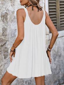 Swim Lushoire Váy đi biển mùa hè không tay đơn giản màu trơn dành cho nữ - trắng - Xem 2