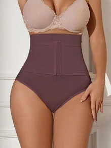 Snug Zone 1pc Seamless High Waisted Tummy Control Butt Lifting Shapewear Panty With Front Crotch Snap Closure - Lilac Purple - View 4