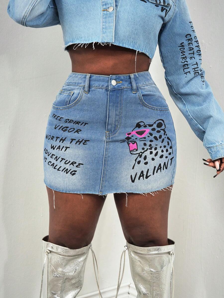 Slaydiva 女士牛仔半身裙 性感迷你版蓝色涂鸦迷你裙 特价牛仔半身裙 Y2k 服饰 娇小女性 女装 促销 街头服饰 女士迷你 女士半身裙 - 中等水洗藍 - 查看 1