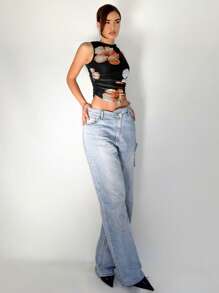 Aloruh Elegant Floral Print Crew Neck Pullover Fitted Tank Top - Orange - View 4