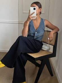 DAZY Women's Casual Simple Fashion Versatile Denim Vest - Medium Wash - View 3