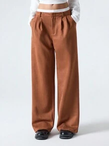 SHEIN EZwear Pantalones rectos elegantes de oficina para mujer con bolsillos y cinturón de color a bloque