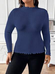 Celure Jersey de punto con cuello alto y manga larga, ajustado y versátil para otoño/invierno, tallas grandes para mujeres