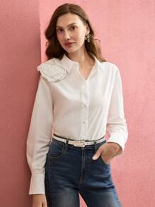 MOTF PREMIUM BLUSA ABOTONADA FLORAL ESTÉREO - Blanco - Ver 8