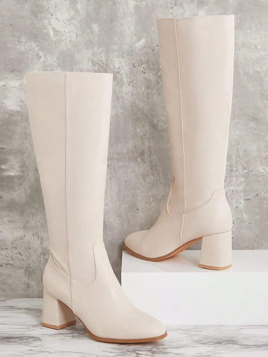 SHUZIA Women's Fashionable & Comfortable Knee-High Side Zipper Chunky Heel Boots Summer Shoes Spring Shoes Spring Break Easter