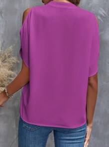 SHEIN Clasi Chất rắn Vai lạnh tay cánh Popover Áo sơ mi - Màu đỏ tím - Xem 5