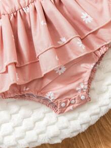 Body de manga larga con estampado floral, volantes y diseño elegante y casual para bebé niña, apto para primavera/verano/otoño - Naranja Coral - Ver 7