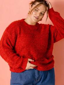 Aralina Curve Cherry Red Soft And Fuzzy Plus Size Sweater - Redwood - View 4