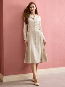 MOTF PREMIUM VESTIDO CON BOTONES Y PLIEGUES EN CONTRASTE