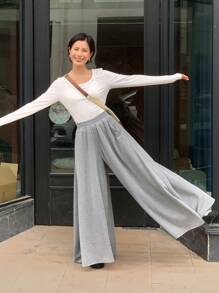 DAZY Pantalones anchos y sueltos de pierna ancha, pantalones de chándal adelgazantes para mujeres