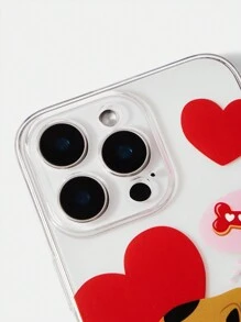 SCOOBY-DOO X SHEIN Fashionable Cartoon Dog & Heart Print Transparent Phone Case, For Valentine's Day