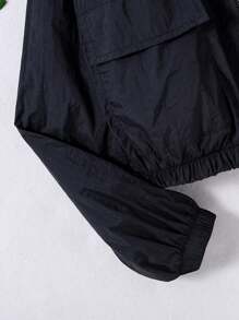 Sparklyn Tween Girl Flap Pocket Drop Shoulder Hooded Jacket, School, Campus, College - Black - View 3