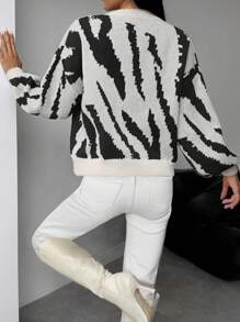 Chiquease Zebramuster lose gestrickter Rundhals Langarm Pullover für Damen, Herbst/Winter