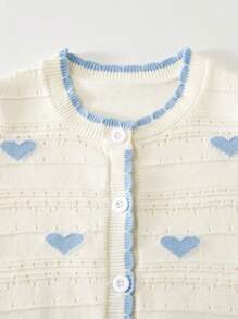 婴儿/女宝宝休闲时尚可爱舒适简约心形图案长袖开衫针织衫，适合日常穿着、外出、聚会、秋冬季 - 杏色 - 查看 7