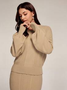 Modelyn 2pcs Solid Color Knitted Sweater Set - Long Sleeve Top And Mini Skirt, Casual Minimalist Outfit For Everyday Wear 2 Pieces Set