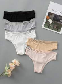 5pcs/Set Semi-Sheer Waistband Comfortable Elegant Ladies Hipster Underwear