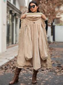 Calvaya Manteau rembourré à zip avec capuche en peluche et empiècement, pour vêtements d'hiver, grande taille