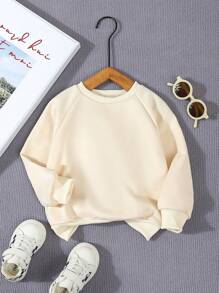 Young Girls' Casual Cute Doll Decor Loose Fit Pullover Sweatshirt, Autumn/Winter - Apricot - View 1