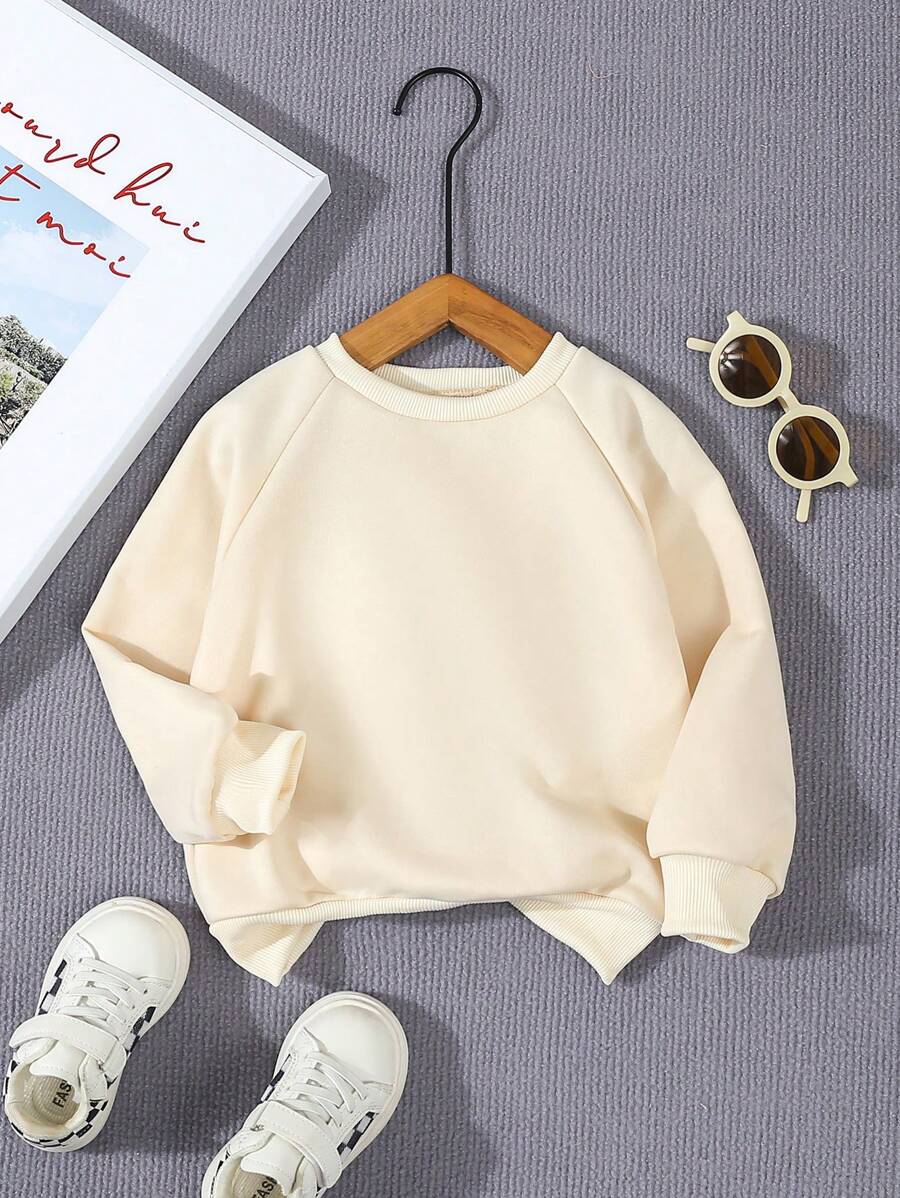 Young Girls' Casual Cute Doll Decor Loose Fit Pullover Sweatshirt, Autumn/Winter - Apricot - View 1