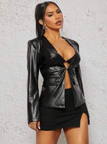 SHEIN SXY Traje de chaqueta negro con escote profundo en V para uso en la oficina