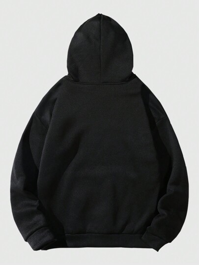 Street Life 1pc Men's Letter & Hand Print Casual Long Sleeve Hooded Sweatshirt, Black Hoodie, Autumn/Winter