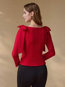 MOTF PREMIUM Blusa de hombros con lazo de cintura ajustada para ropa de Año Nuevo