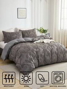 3 Stücke Polyester, weich & bequem, grau geschnittenes Blättermuster, Moderne Bettwäsche-Set (1 Bettbezug + 2 Kissenbezüge, ohne Füllung), geeignet für Heim-Dekoration, Schlafzimmer Nutzung, Ganzjährig