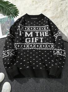 Manfinity Homme Maglione uomo a girocollo con stampa di slogan, manica lunga, adatto per autunno/inverno