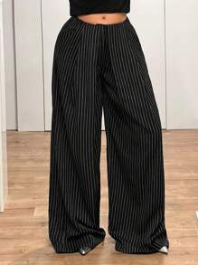 SHEIN ICON Ultra Low Rise Fold-Over Waistband Loose Wide Leg Pants