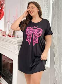 大码休闲蝴蝶印花短袖圆领睡袍