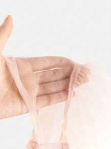 SHEIN Tween Girls Elegant & Glamorous Mesh Contrast Hollow-Out Flared Princess Dress - Dusty Pink - View 6