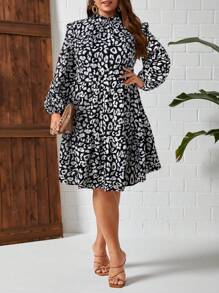 SHEIN LUNE Vestido casual de uso diario con estampado de leopardo, talla grande