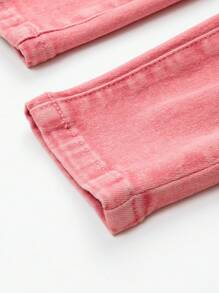 YOUNG GIRL Basic Casual Daily Dopamine Stone-Washed Asymmetric Waist Ripped Jeans - Pink - View 4