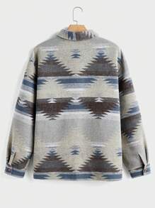 Manfinity Homme 加大码男士几何图案翻领纽扣长袖衬衫式外套，秋季款