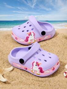 1 đôi dép xăng đan trẻ em mùa xuân/hè, thời trang, thoải mái, nhẹ, thoáng khí, họa tiết mây và kỳ lân dễ thương, chống trượt, bền chắc, bảo vệ ngón chân. - Màu tím - Xem 3