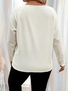 SHEIN LUNE Plus Size Women's Solid Color Round Neck Long Sleeve Casual Top