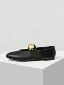MOTF PREMIUM WOMEN'S FASHIONABLE ELEGANT RETRO METAL DECOR FLAT SHOES, FOR NEW YEAR HOLIDAY, SPRING SHOES SPRING BREAK EASTER FOR CHRISTMAS SPRING SHOES - Black - View 2