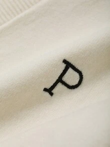 DAZY Cárdigan holgado con cuello en V y bordado de letras para mujer, ropa de otoño - Beis - Ver 6
