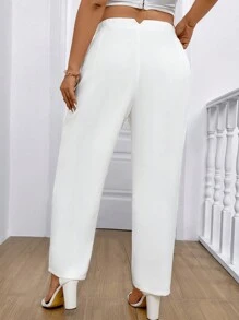 SHEIN LUNE Plus Size Jednokolorowe plisowane spodnie casualowe, codzienne stroje imprezowe, sukienki urodzinowe dla kobiet, noworoczne zimowe ubrania dla kobiet, noworoczny strój damski