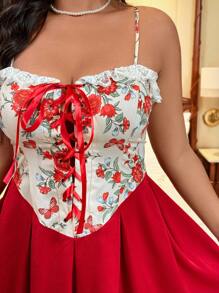 SHEIN Clasi Đầm thời trang công sở thanh lịch cỡ lớn cho nữ, trang nhã, họa tiết hoa hồng, ren, thắt lưng, chắp vá, eo bằng vải satin, thích hợp cho mùa hè, mùa tựu trường, tốt nghiệp, ngày lễ, ngày lễ tình nhân, lễ hội âm nhạc, ngày của mẹ, halloween, lễ tạ ơn, lễ phục sinh, ngày quốc khánh, khiêu vũ, hẹn hò, tiệc tùng, hoạt động ngoài trời - Nhiều màu - Xem 8
