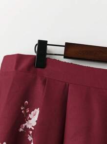 SHEIN Clasi Plus Size Women's National Style Contrast Color Ditsy Floral Mid-Length A-Line Skirt